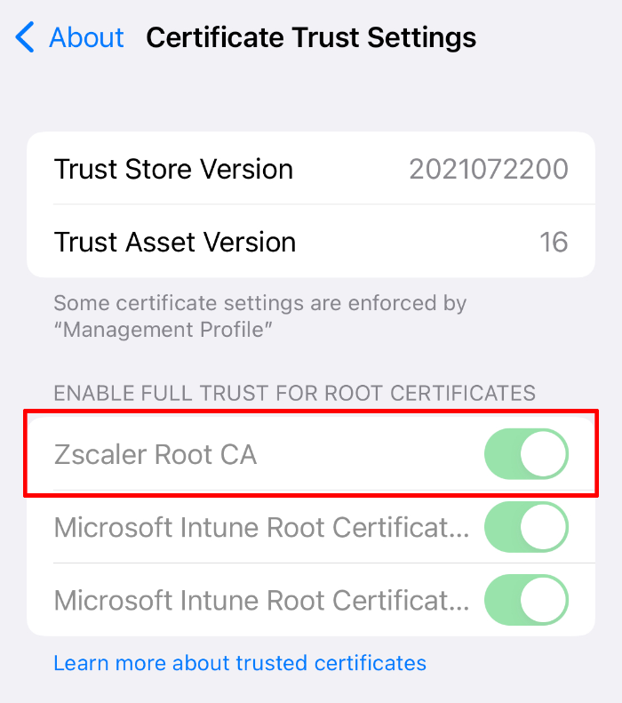 Zscaler Certificate in iOS Certificate Trust /2022/deploy-zscaler-to-ios/ios-certificate-trust.png#center